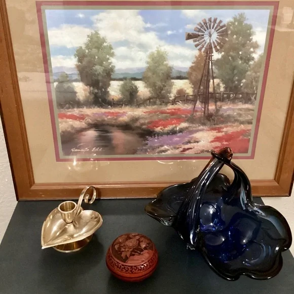 Royal Gallery Art Glass Basket Blue And Mulberry Purple Czech Republic Poland - Picture 8 of 15